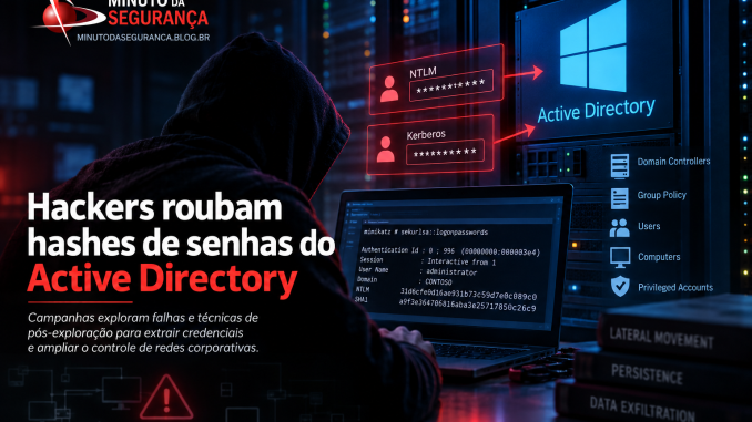 Ataque contra Active Directory com roubo de hashes de senhas e credenciais de domínio