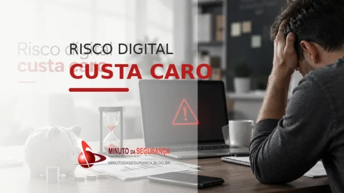 Empresário diante de alerta de segurança representando o custo do risco digital para pequenas empresas