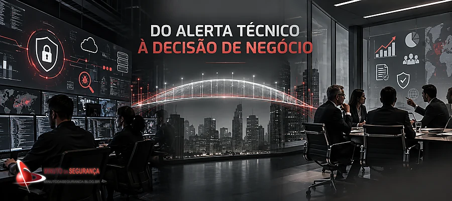 Cibersegurança e gestão de riscos conectando exposição técnica a impacto e decisão de negócio.