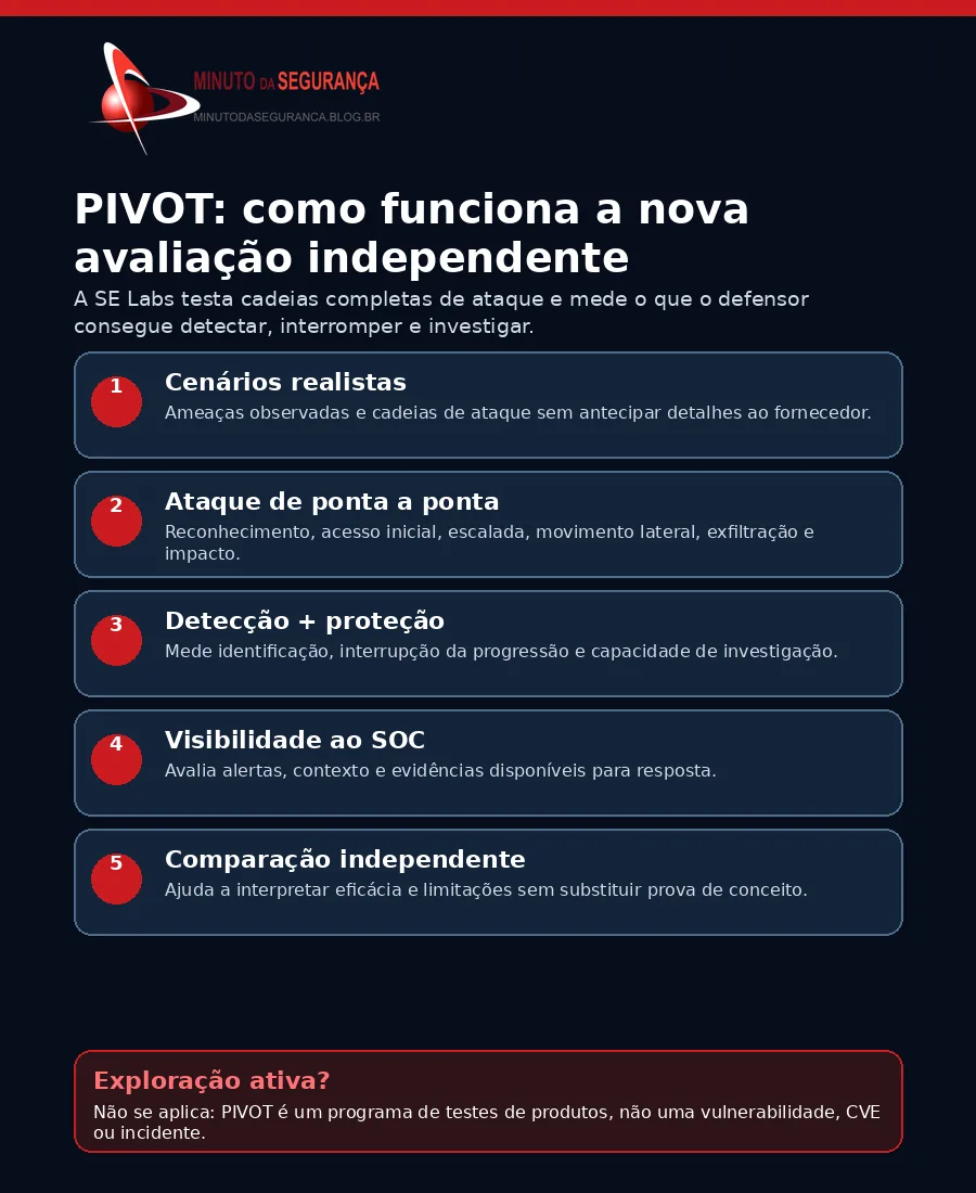 Infográfico sobre o funcionamento dos testes independentes PIVOT da SE Labs