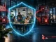 Pequena empresa protegida por escudo digital contra phishing, malware e roubo de credenciais