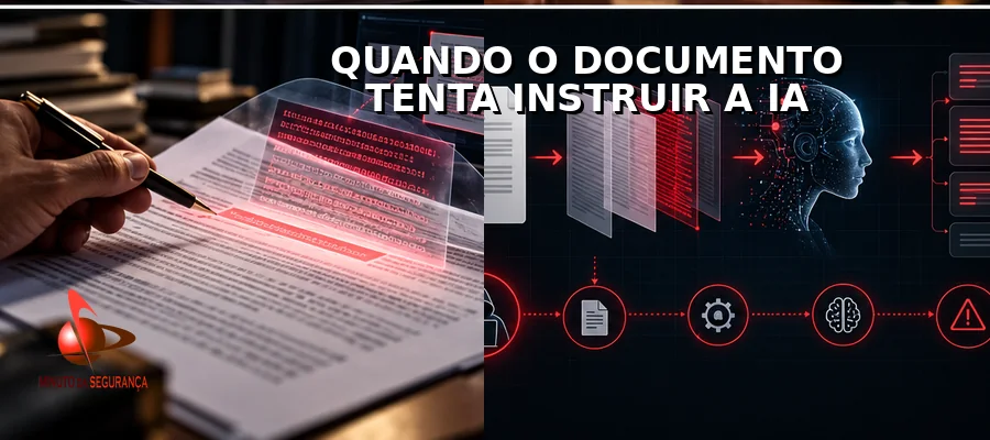 Documento judicial com conteúdo oculto sendo processado por inteligência artificial