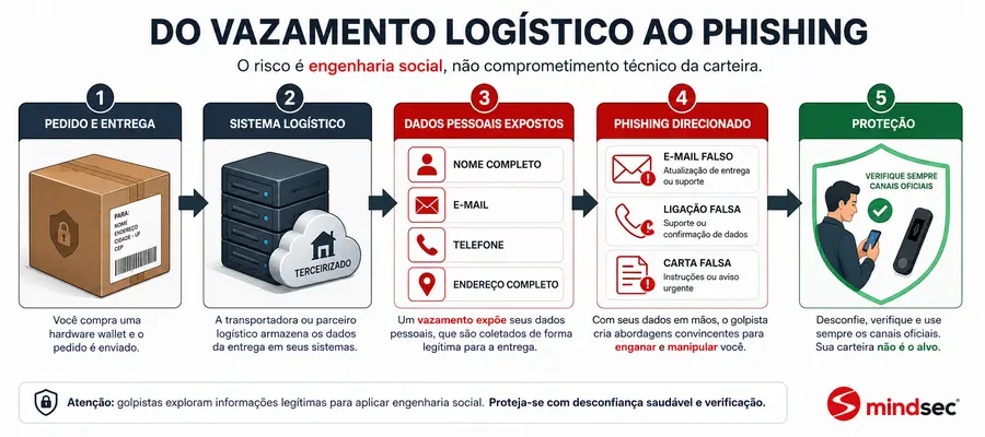 Fluxo do vazamento em sistema logístico até ataques de phishing direcionado