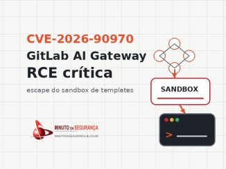 CVE-2026-90970 no GitLab AI Gateway com fluxo, sandbox e terminal representando risco de execução remota de código