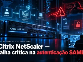 Ilustração editorial da vulnerabilidade de autenticação SAML em Citrix NetScaler