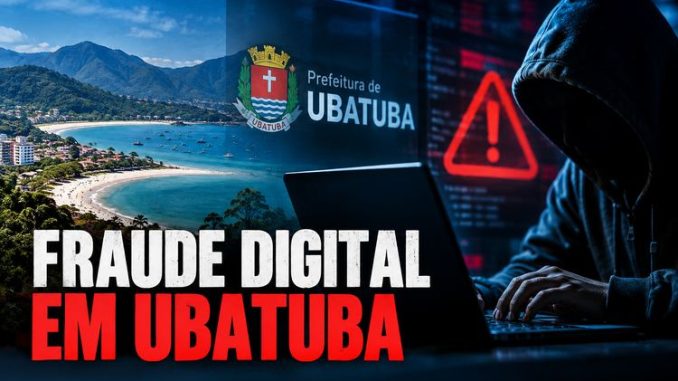 Fraude digital em Ubatuba — ilustração editorial
