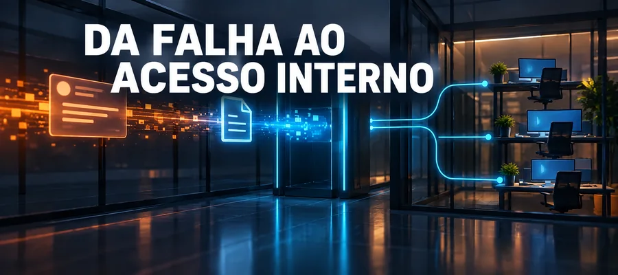 Imagem editorial com a chamada Da falha ao acesso interno sobre um gateway de suporte remoto
