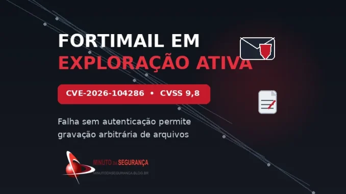 FortiMail em exploração ativa: CVE-2026-104286, falha crítica que permite gravação arbitrária de arquivos.