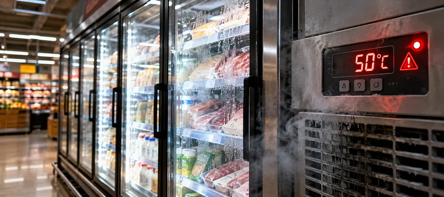 Sistema de refrigeração de supermercado com alerta de 50°C após interferência cibernética