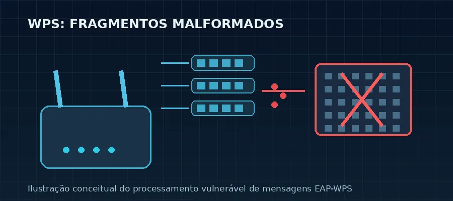 Ilustração conceitual da remontagem de mensagens EAP-WPS em roteadores