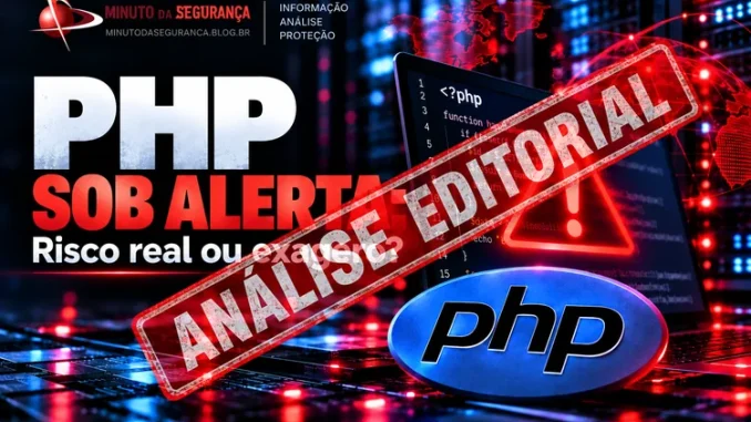 Capa PHP sob alerta: risco real ou exagero? Com carimbo diagonal Análise Editorial.