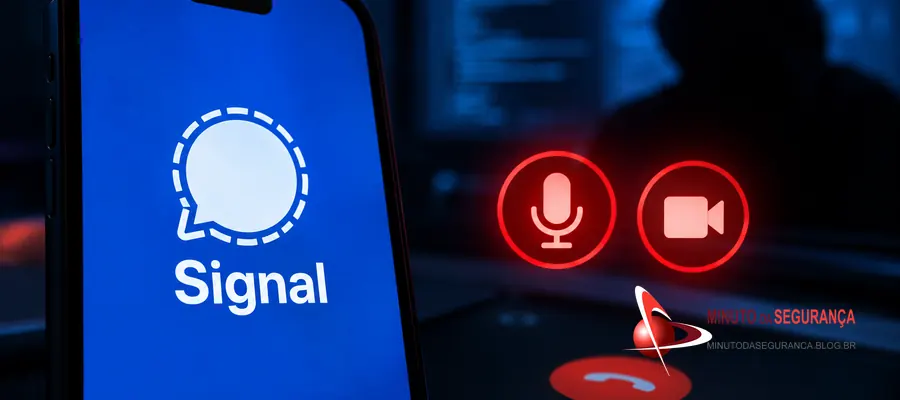 Ilustração conceitual de chamada Signal com indicadores de microfone e câmera