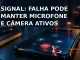 Celular em chamada com alertas de microfone e câmera, ilustração da falha RingRTC no Signal