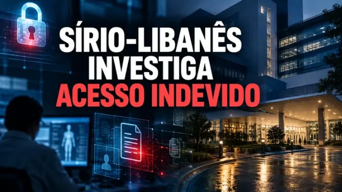 Ilustração editorial sobre investigação de acesso não autorizado no Sírio-Libanês