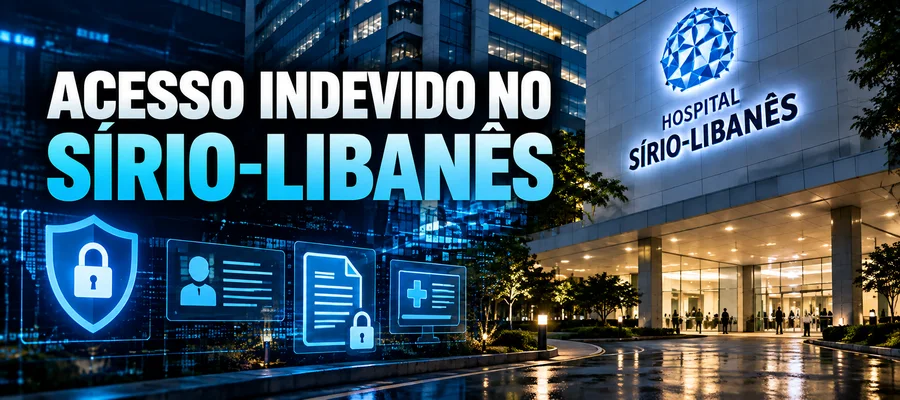Ilustração editorial do Sírio-Libanês com elementos de segurança da informação e título totalmente visível