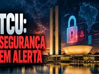 Imagem editorial do Congresso Nacional e alerta sobre segurança cibernética federal