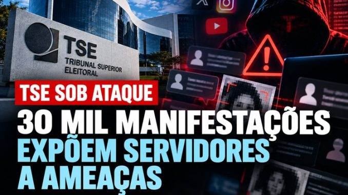Ilustração sobre ameaças cibernéticas e exposição de servidores do TSE