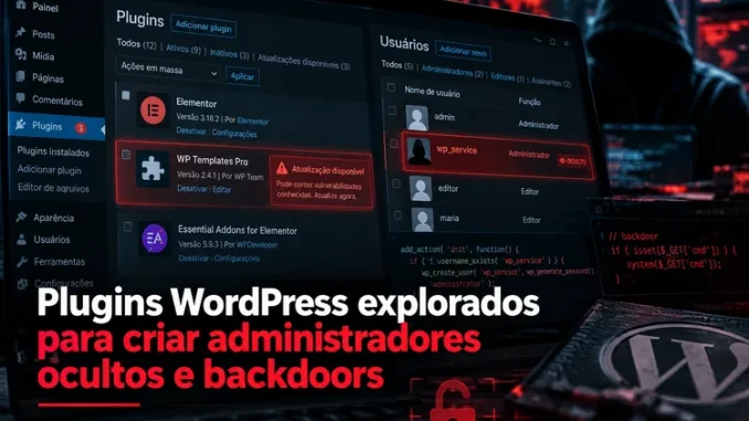Ilustração de falhas WordPress e administradores ocultos